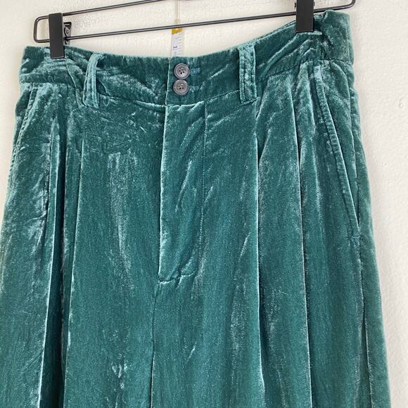 Madewell Velvet Wide Leg Pants Size 4 Smoky Spruce Green Crop Pleated *repaired - Picture 7 of 13